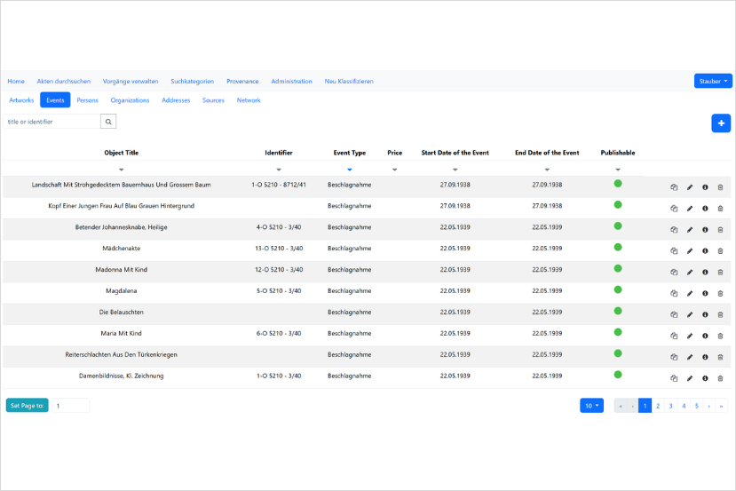 Screenshot der Datenbank