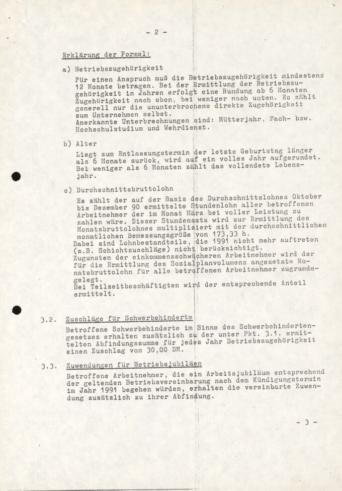 Betriebsvereinbarung zwischen dem Betriebsrat und der Gubener Hüte GmbH über einen Sozialplan vom 14.3.1991 BLHA, Rep. 907 VEB Hutwerke Guben Nr. 1159