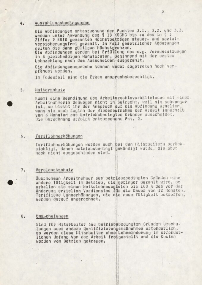 Betriebsvereinbarung zwischen dem Betriebsrat und der Gubener Hüte GmbH über einen Sozialplan vom 14.3.1991, S. 2 BLHA, Rep. 907 VEB Hutwerke Guben Nr. 1159
