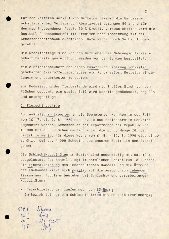 Bericht „Fakten, Tendenzen und Probleme“ des Ressorts Ernährung, Landwirtschaft und Forsten der Bezirksverwaltungsbehörde Potsdam, Juli 1990, Seite 2 BLHA, Rep. 401 Bezirkstag und Rat des Bezirkes Potsdam 36720