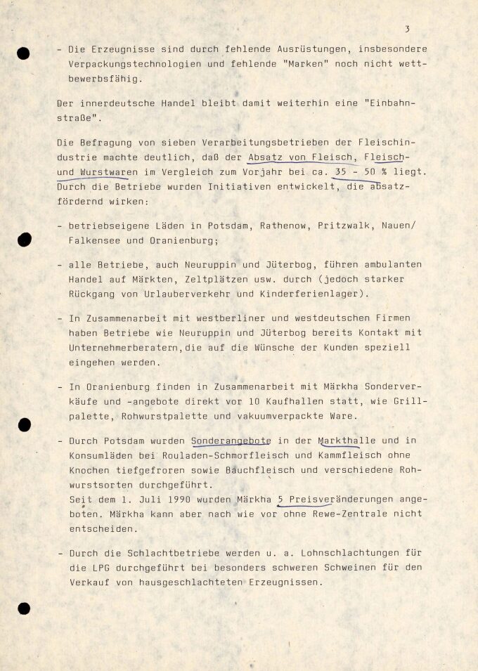 Bericht „Fakten, Tendenzen und Probleme“ des Ressorts Ernährung, Landwirtschaft und Forsten der Bezirksverwaltungsbehörde Potsdam, Juli 1990, Seite 3 BLHA, Rep. 401 Bezirkstag und Rat des Bezirkes Potsdam 36720