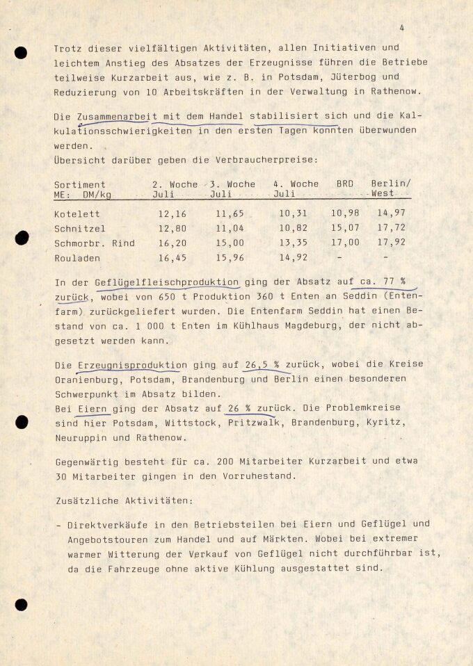 Bericht „Fakten, Tendenzen und Probleme“ des Ressorts Ernährung, Landwirtschaft und Forsten der Bezirksverwaltungsbehörde Potsdam, Juli 1990, Seite 4 BLHA, Rep. 401 Bezirkstag und Rat des Bezirkes Potsdam 36720