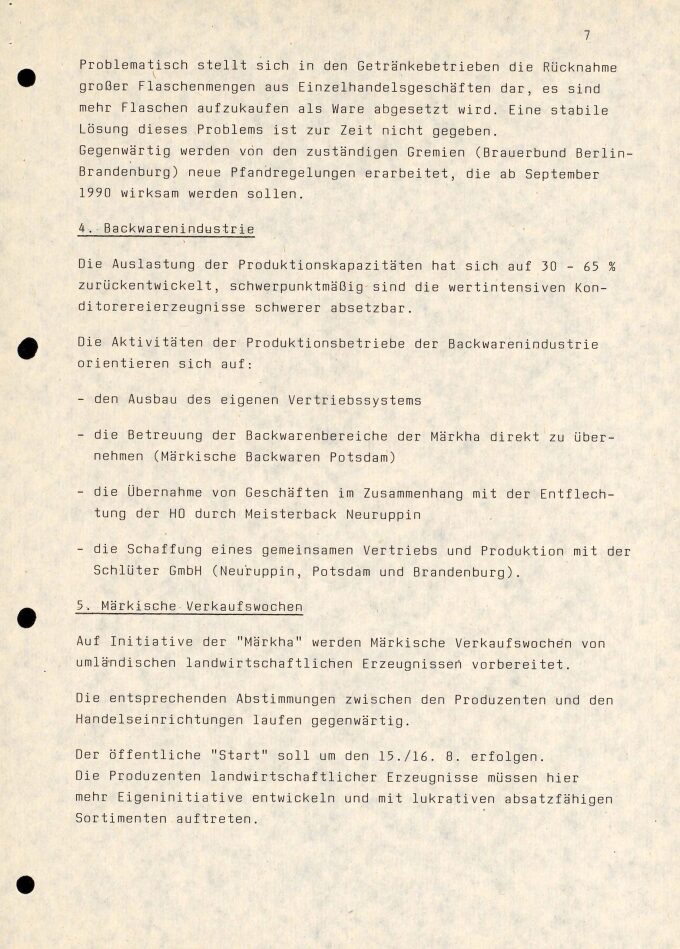 Bericht „Fakten, Tendenzen und Probleme“ des Ressorts Ernährung, Landwirtschaft und Forsten der Bezirksverwaltungsbehörde Potsdam, Juli 1990, Seite 7 BLHA, Rep. 401 Bezirkstag und Rat des Bezirkes Potsdam 36720