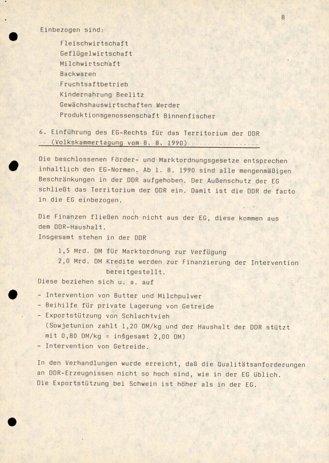 Bericht „Fakten, Tendenzen und Probleme“ des Ressorts Ernährung, Landwirtschaft und Forsten der Bezirksverwaltungsbehörde Potsdam, Juli 1990, Seite 8 BLHA, Rep. 401 Bezirkstag und Rat des Bezirkes Potsdam 36720