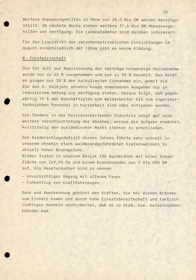Bericht „Fakten, Tendenzen und Probleme“ des Ressorts Ernährung, Landwirtschaft und Forsten der Bezirksverwaltungsbehörde Potsdam, Juli 1990, Seite 10 BLHA, Rep. 401 Bezirkstag und Rat des Bezirkes Potsdam 36720