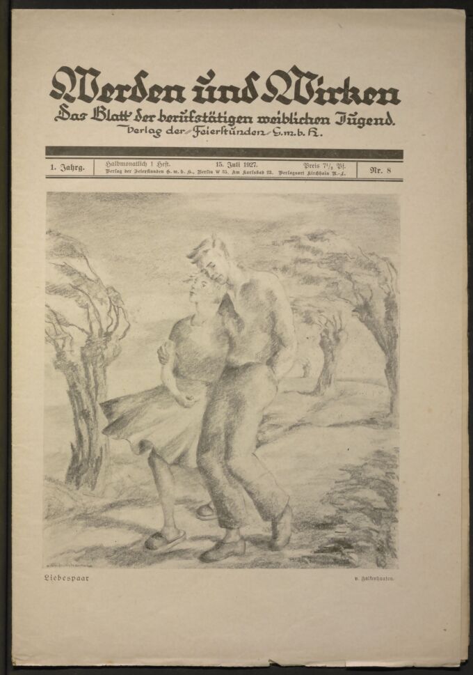 Rep. 16 Falkenhausen Nr. 341 "Liebespaar". Aus: Werden und Wirken, Jg. 1 (1927), Nr. 8, 15. Juli, Titelbild
