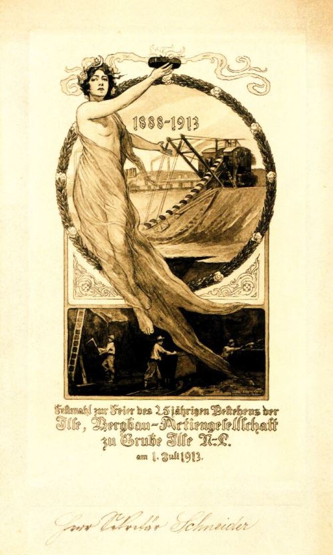 Deckblatt der Menükarte zum Festmahl anlässlich des 25-jährigen Bestehens der Ilse Bergbau AG, 1913