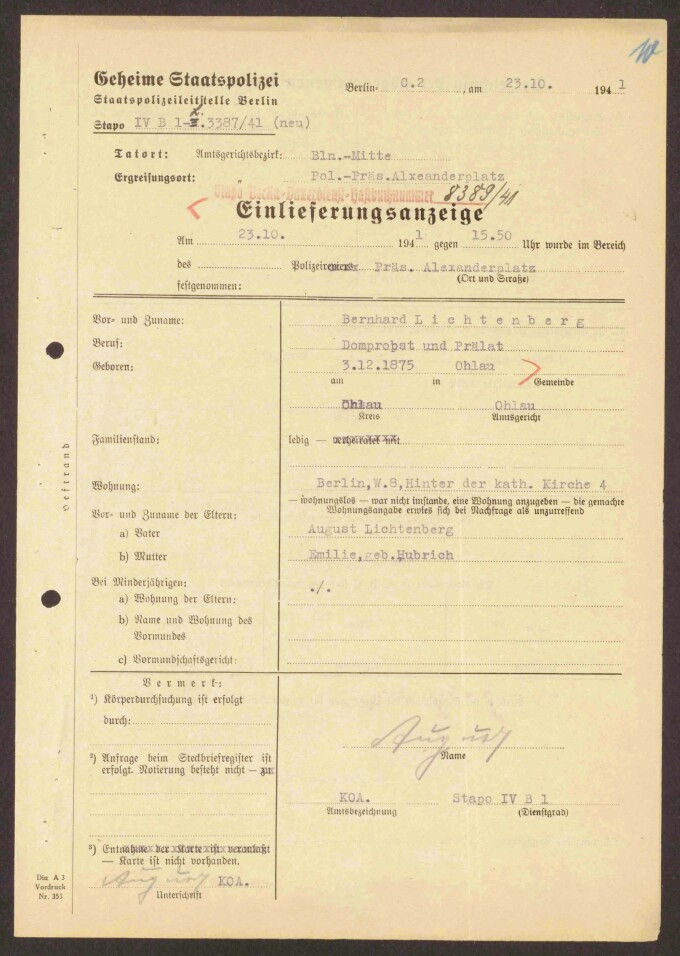 Rep. 12C Berlin II Nr. 19106 Einlieferungsbeleg