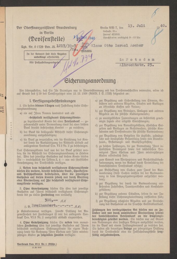 gedruckte Anordnung in Frakturschrift