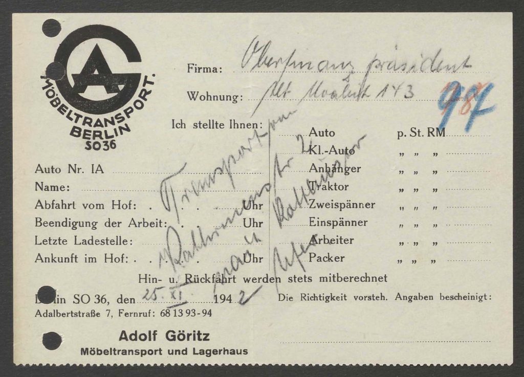 Bild vergrößern: Lieferschein mit Briefkopf der Firma Adolf Göritz aus Berlin Kreuzberg