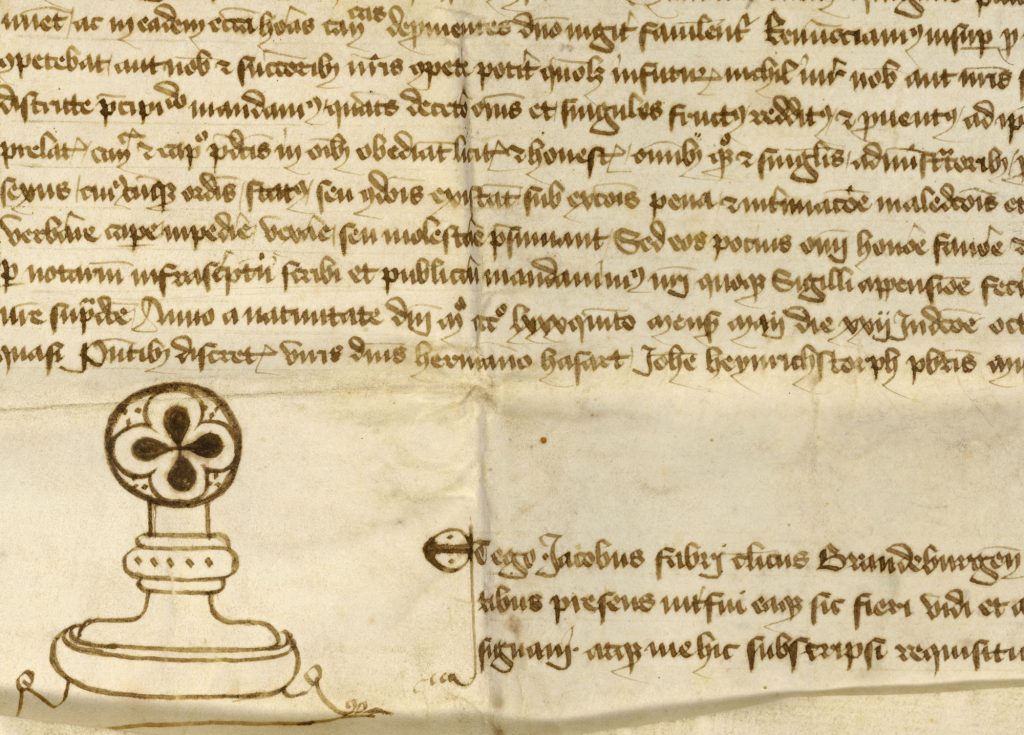 Bild vergrößern: Ausschnitt aus einer Pergament-Urkunde